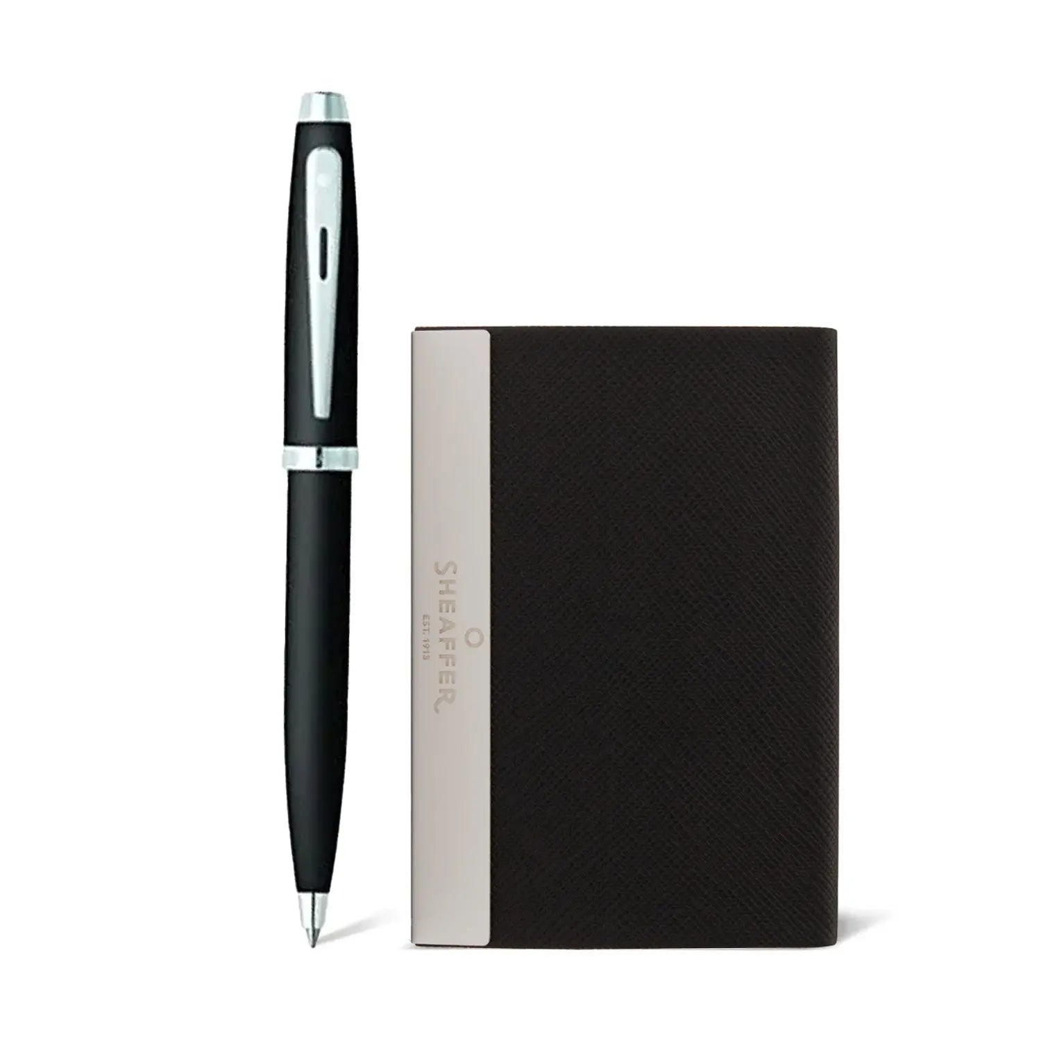 Sheaffer Gift Set ft. Matte Black 100 Ballpoint Pen with Chrome Trims and Business Card Holder - My Store