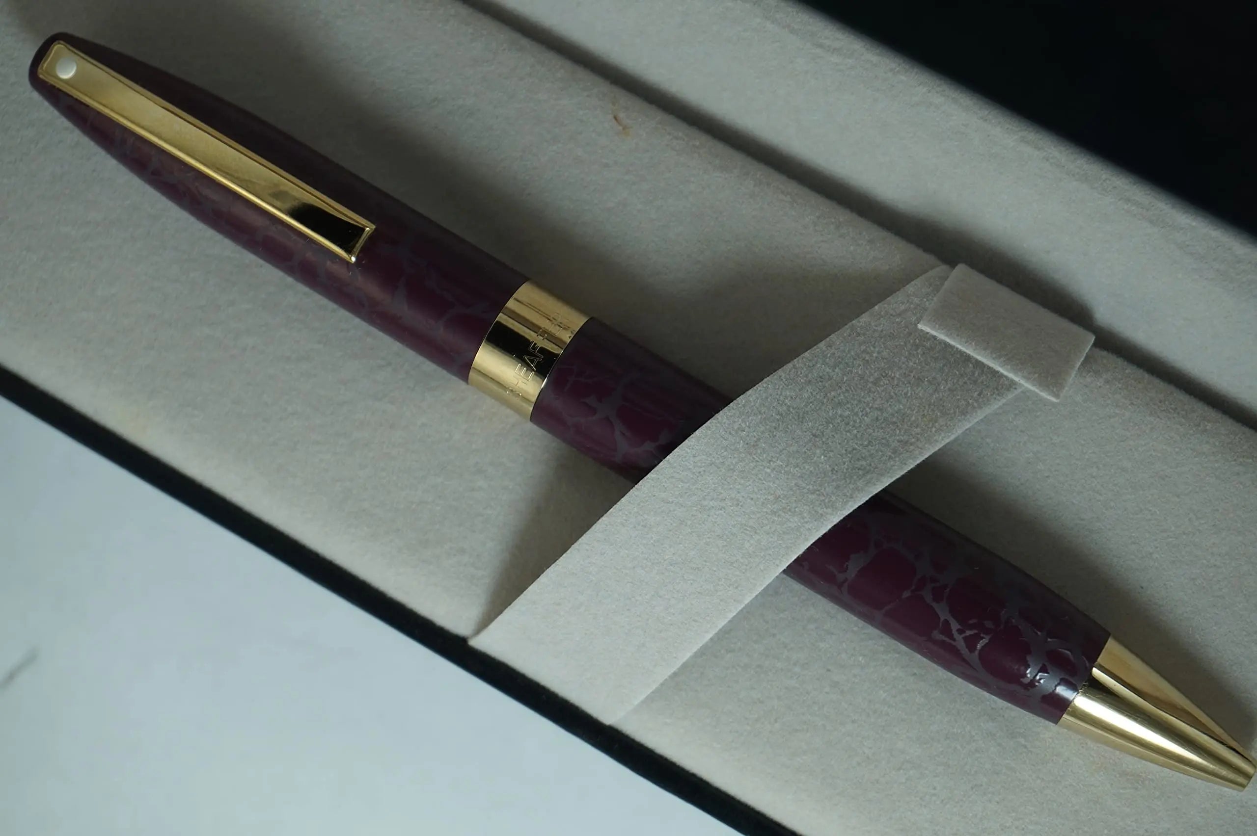 Sheaffer Hand made in USA Legacy Heritage Look of Leather wine burgundy barrel and 22KT Gold Appointments Ballpoint pen - crosspenmall.com