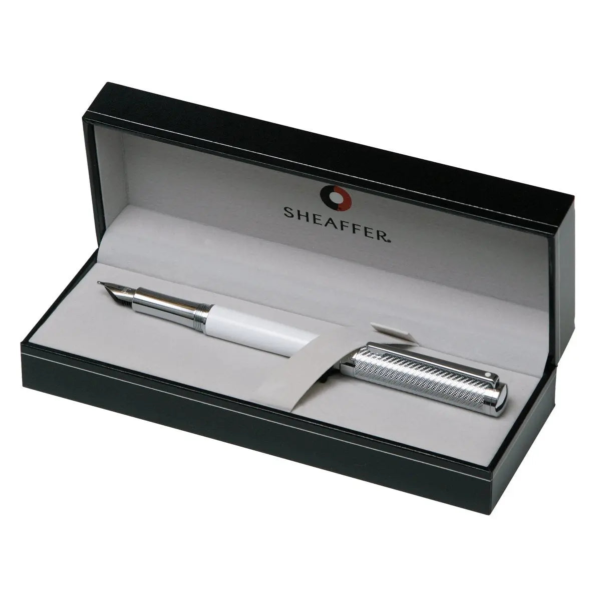 Sheaffer Intensity Broad Nib Fountain Pen, White Barrel Engraved Spiral Cap, Chrome Plate Trim (E0924063) Sheaffer