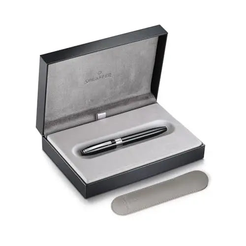 Sheaffer Legacy 9064 Glossy Black Fountain Pen Medium Inlaid Nib with Palladium-Plated Trims with pen pouch Sheaffer