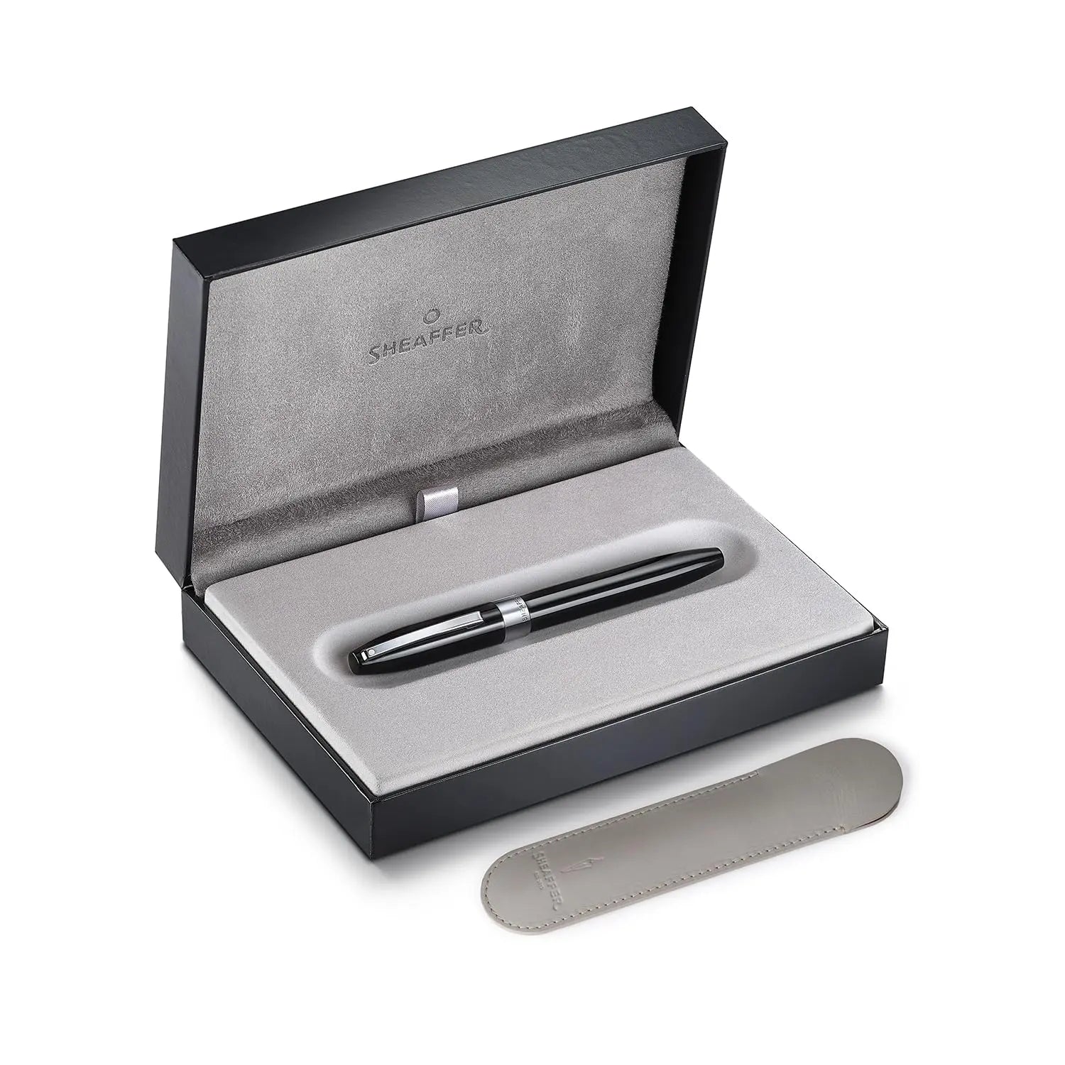 Sheaffer Legacy 9064 Glossy Black Fountain Pen Medium Inlaid Nib with Palladium-Plated Trims with pen pouch Sheaffer