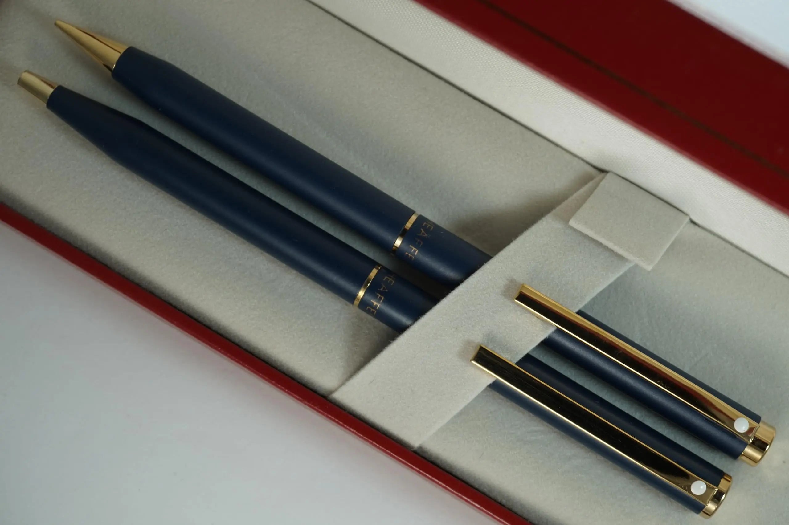 Sheaffer Made in The USA Signature Fashion Matte Navy Blue Barrel and cap with 22KT Gold Appointments Medium Point twist action Ballpoint Pen and Push Action 0.5MM Pencil Set Sheaffer