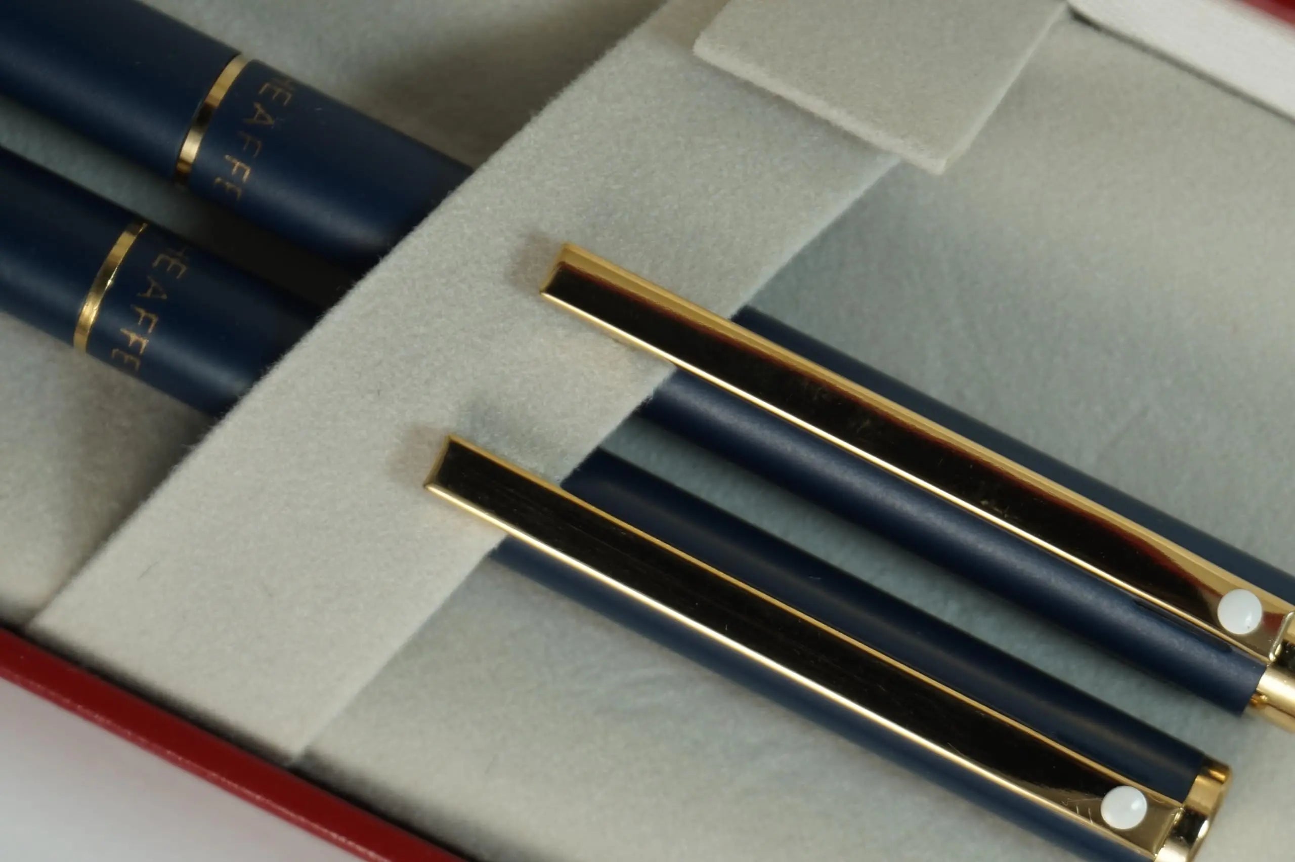 Sheaffer Made in The USA Signature Fashion Matte Navy Blue Barrel and cap with 22KT Gold Appointments Medium Point twist action Ballpoint Pen and Push Action 0.5MM Pencil Set Sheaffer