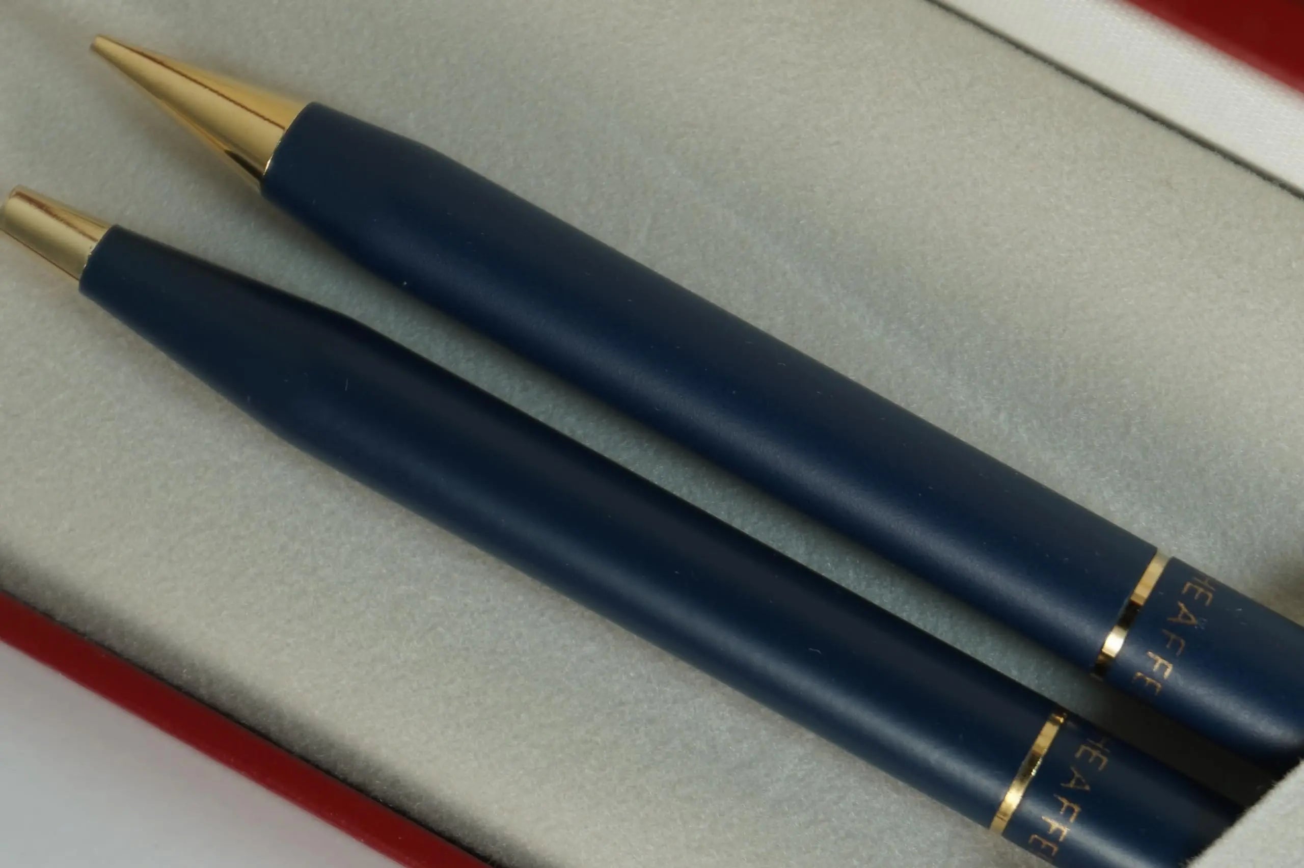 Sheaffer Made in The USA Signature Fashion Matte Navy Blue Barrel and cap with 22KT Gold Appointments Medium Point twist action Ballpoint Pen and Push Action 0.5MM Pencil Set Sheaffer