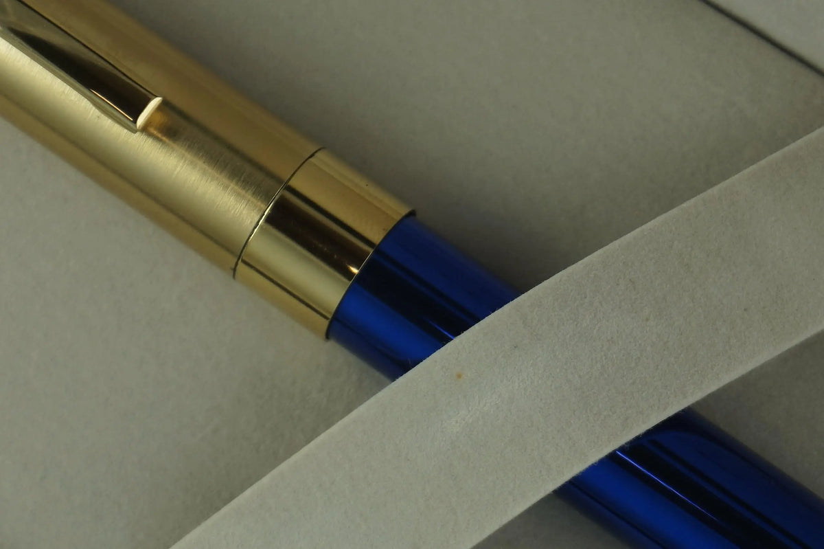Sheaffer Made in the USA Legacy in Cobalt Blue Lacquer with 22KT Brushed Gold Rollerball Pen. cross