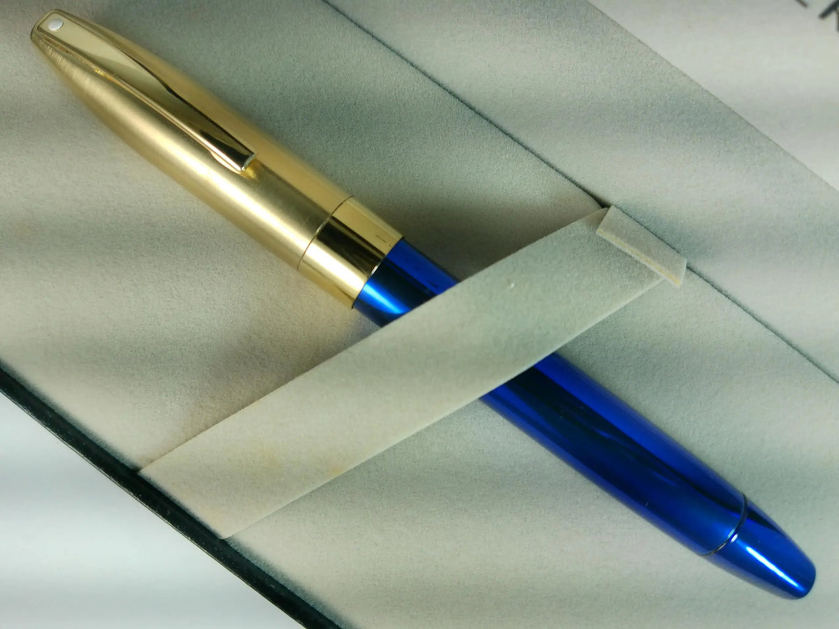 Sheaffer Made in the USA Legacy in Cobalt Blue Lacquer with 22KT Brushed Gold Rollerball Pen. cross