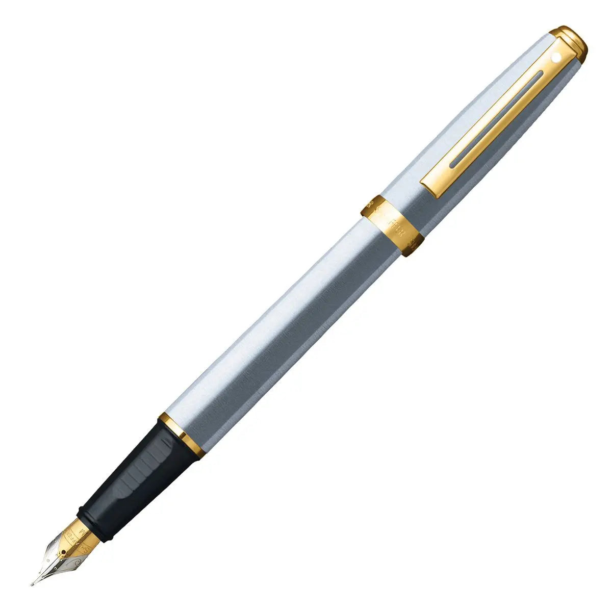 Sheaffer Prelude Fine Nib Fountain Pen, Brushed Chrome Plate Featuring 22KT Gold Plate Trim (E034243) Sheaffer