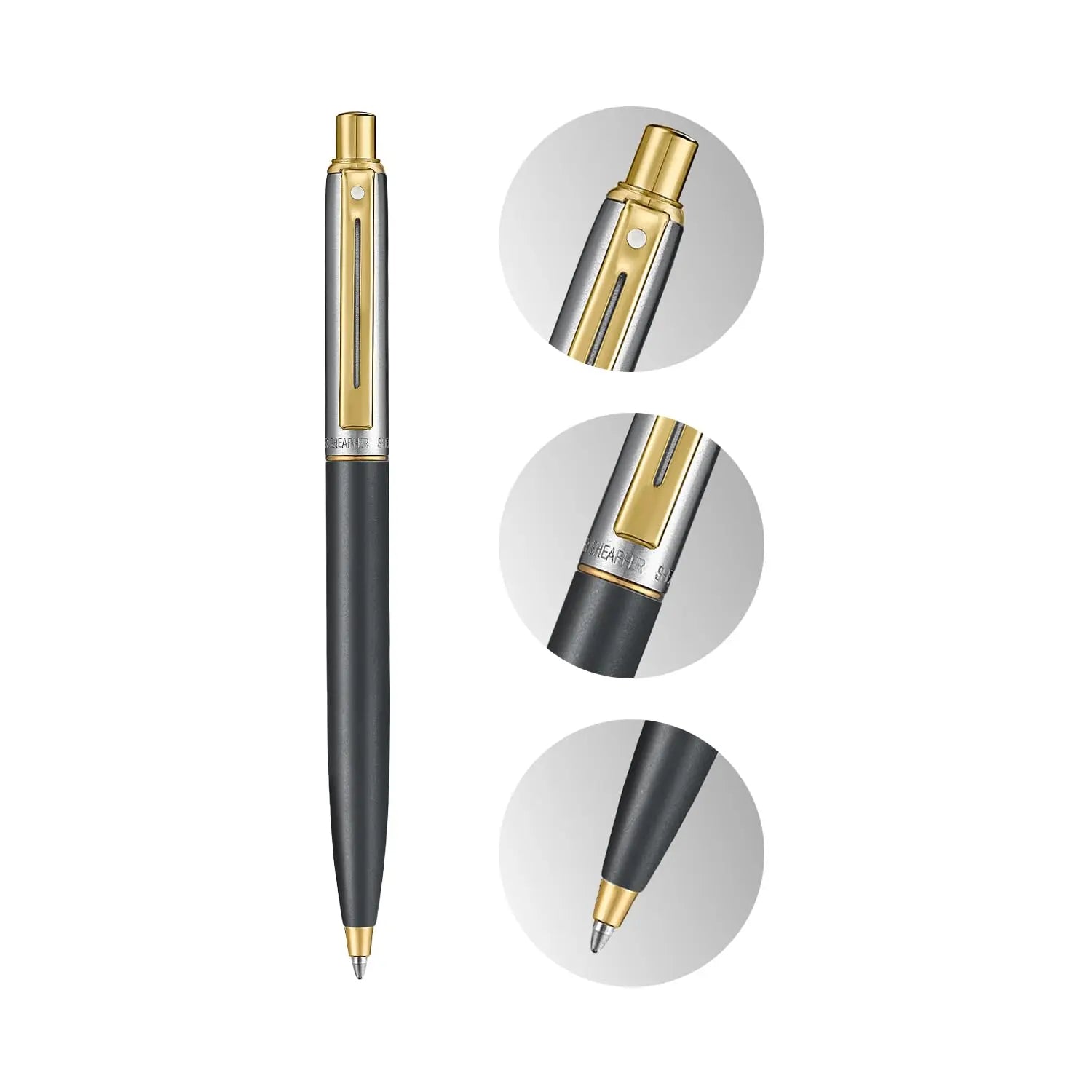 Sheaffer Sentinel Metal 334 Matte Black Barrel and Brushed Chrome Cap Ballpoint Pen with Gold Trims Sheaffer