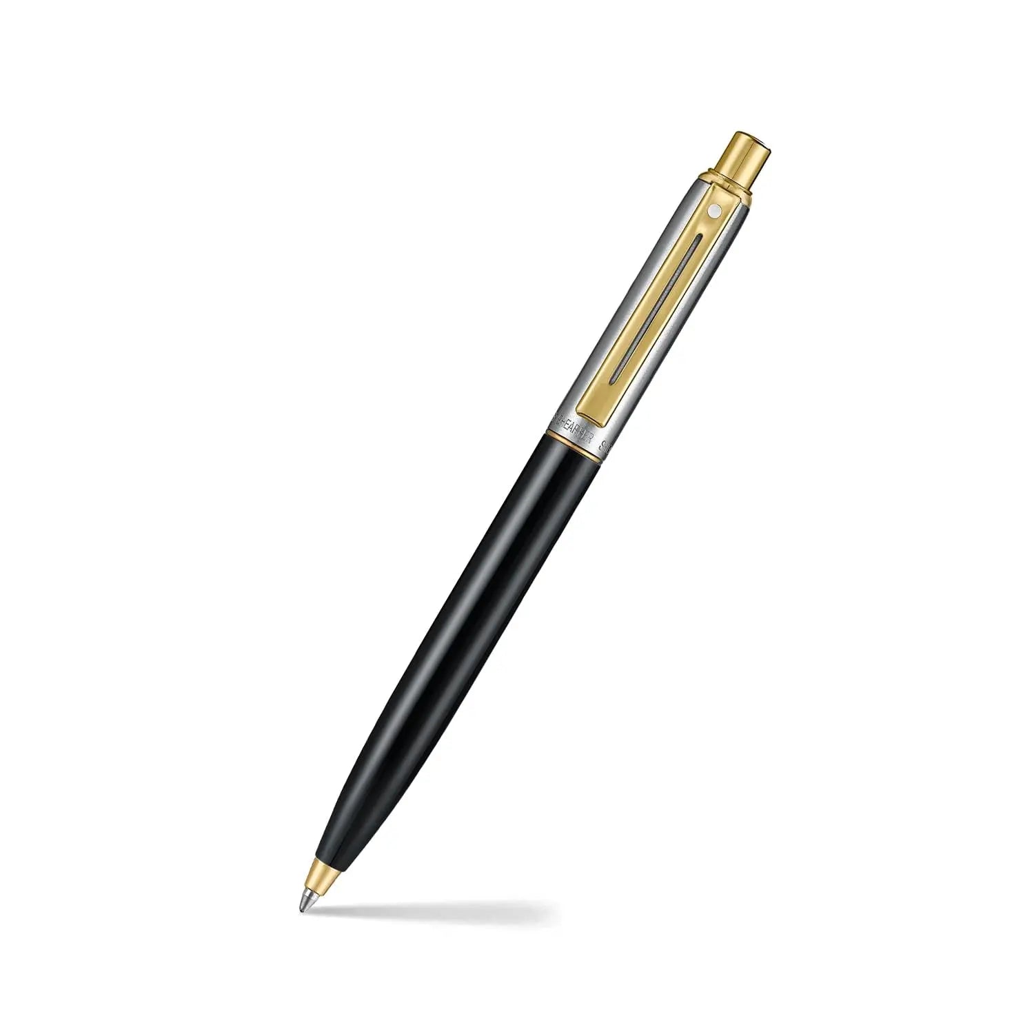 Sheaffer Sentinel Metal 335 Ballpoint Pen, Glossy Black Barrel, Brushed Chrome, Gold-plated Trims, Medium Point Sheaffer
