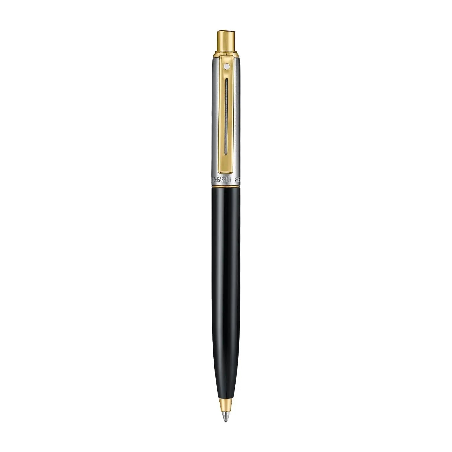 Sheaffer Sentinel Metal 335 Ballpoint Pen, Glossy Black Barrel, Brushed Chrome, Gold-plated Trims, Medium Point Sheaffer