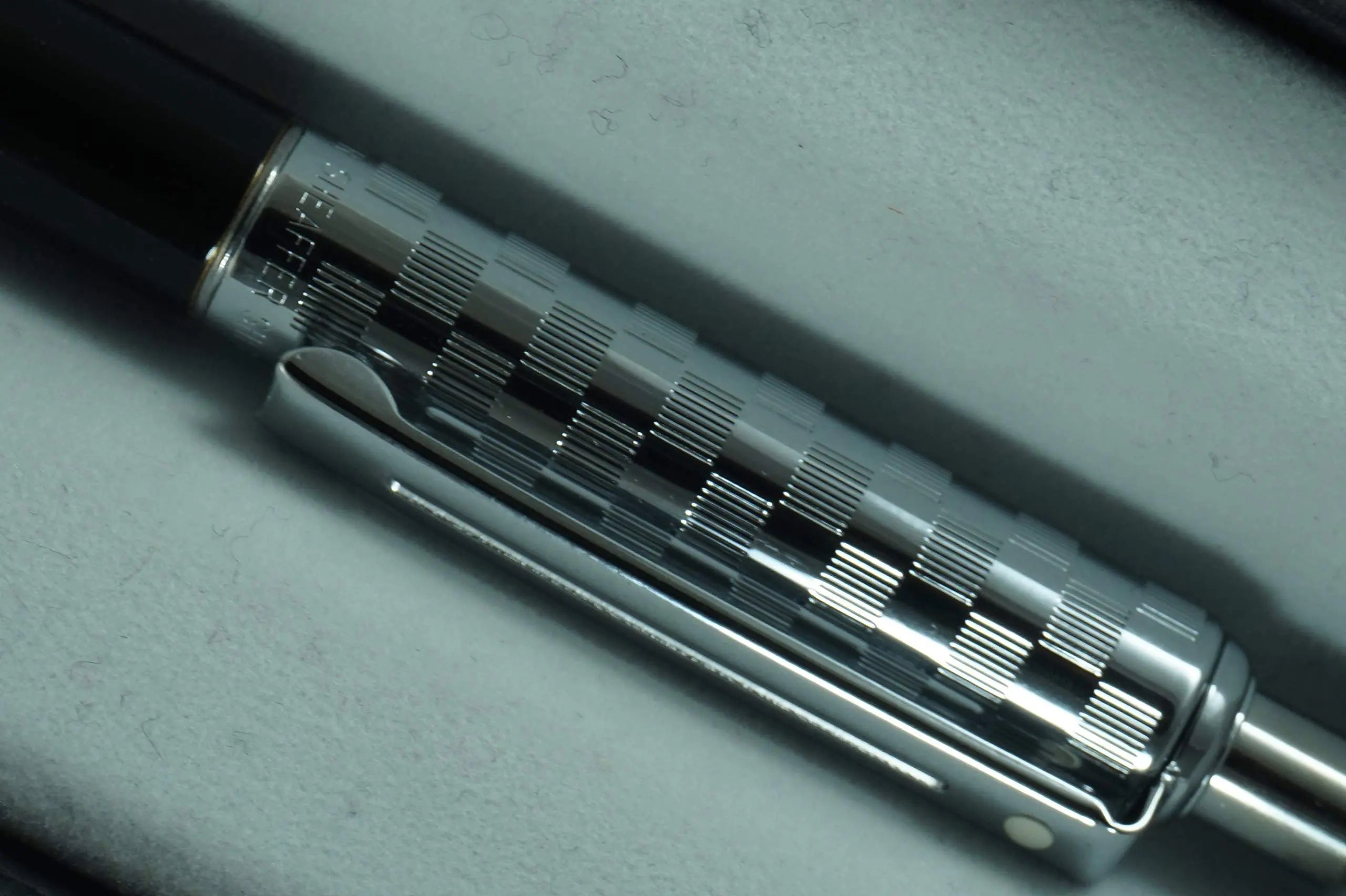 Sheaffer Sentinel Signature Lacquer Black barrel and diamond cut Chequered Cap Tuxedo Ballpoint Pen - crosspenmall.com