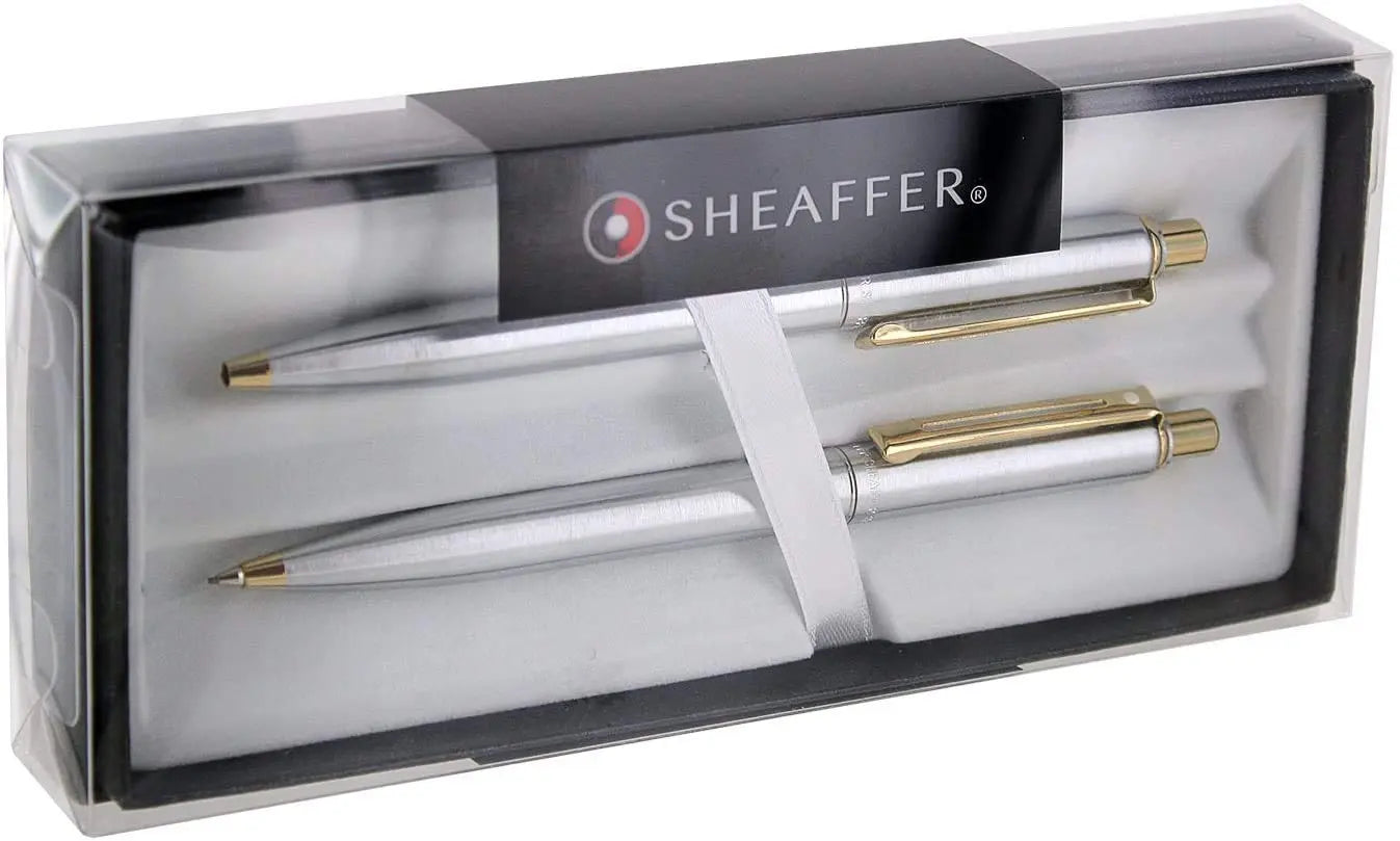 Sheaffer Sentinel, Brushed Chromel, Gold Tone Trim, Ballpoint Pen & 0.7mm Pencil Set (95762) Sheaffer