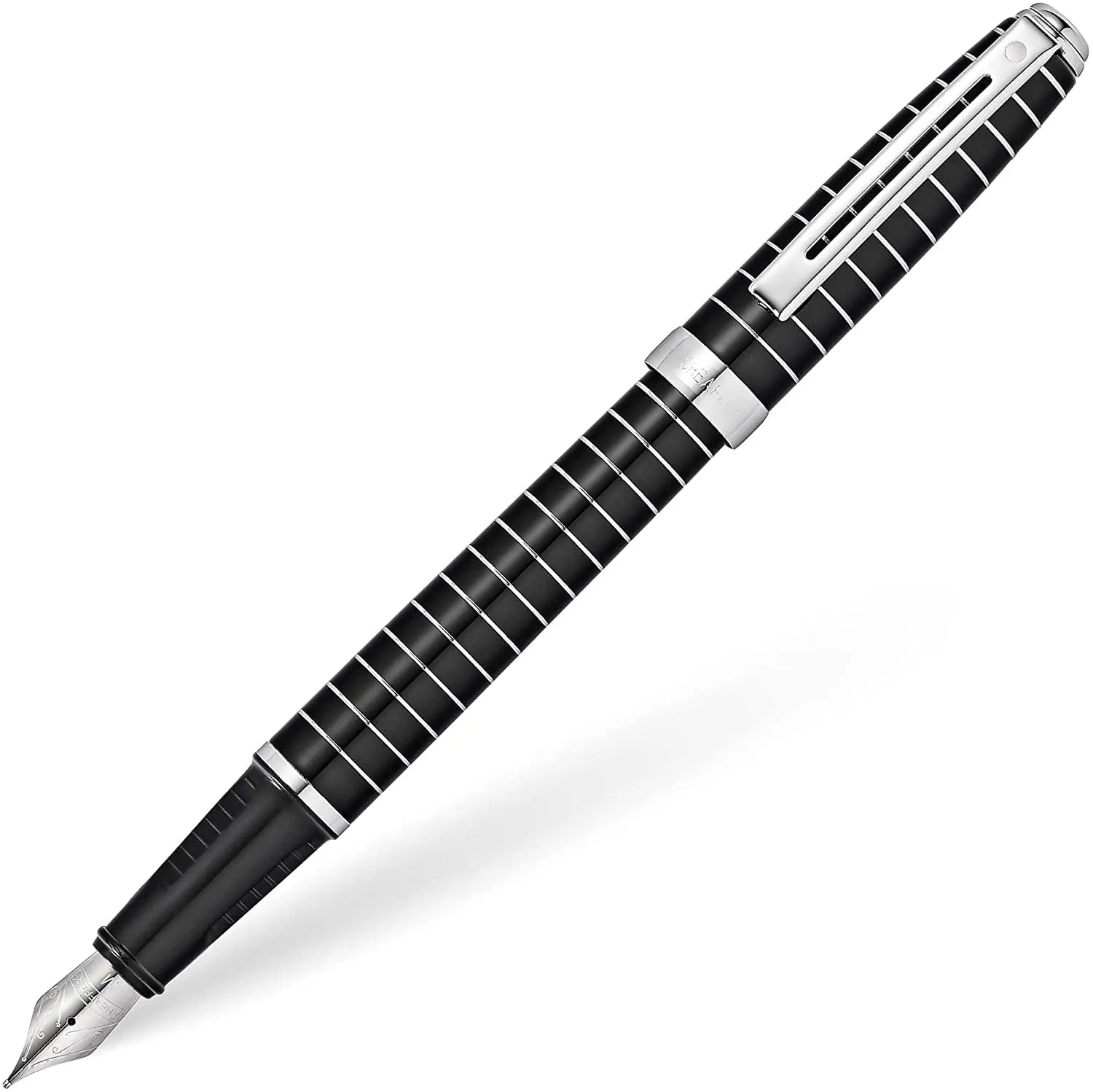 Sheaffer Signature Prelude Black Lacquer with Diamond cut Horizontal Line Engraving Pattern, Medium Point Fountain pen and Ballpoint set Pen Sheaffer