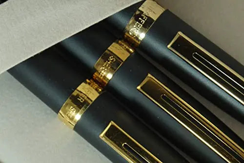 Sheaffer Signature Prelude Satin Black and 22KT Gold Appointment Solid 14kt Gold Medium Nib Fountain Pen, Rollerball Pen, 0.7MM Pencil Sheaffer