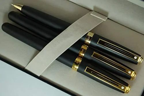 Sheaffer Signature Prelude Satin Black and 22KT Gold Appointment Solid 14kt Gold Medium Nib Fountain Pen, Rollerball Pen, 0.7MM Pencil Sheaffer