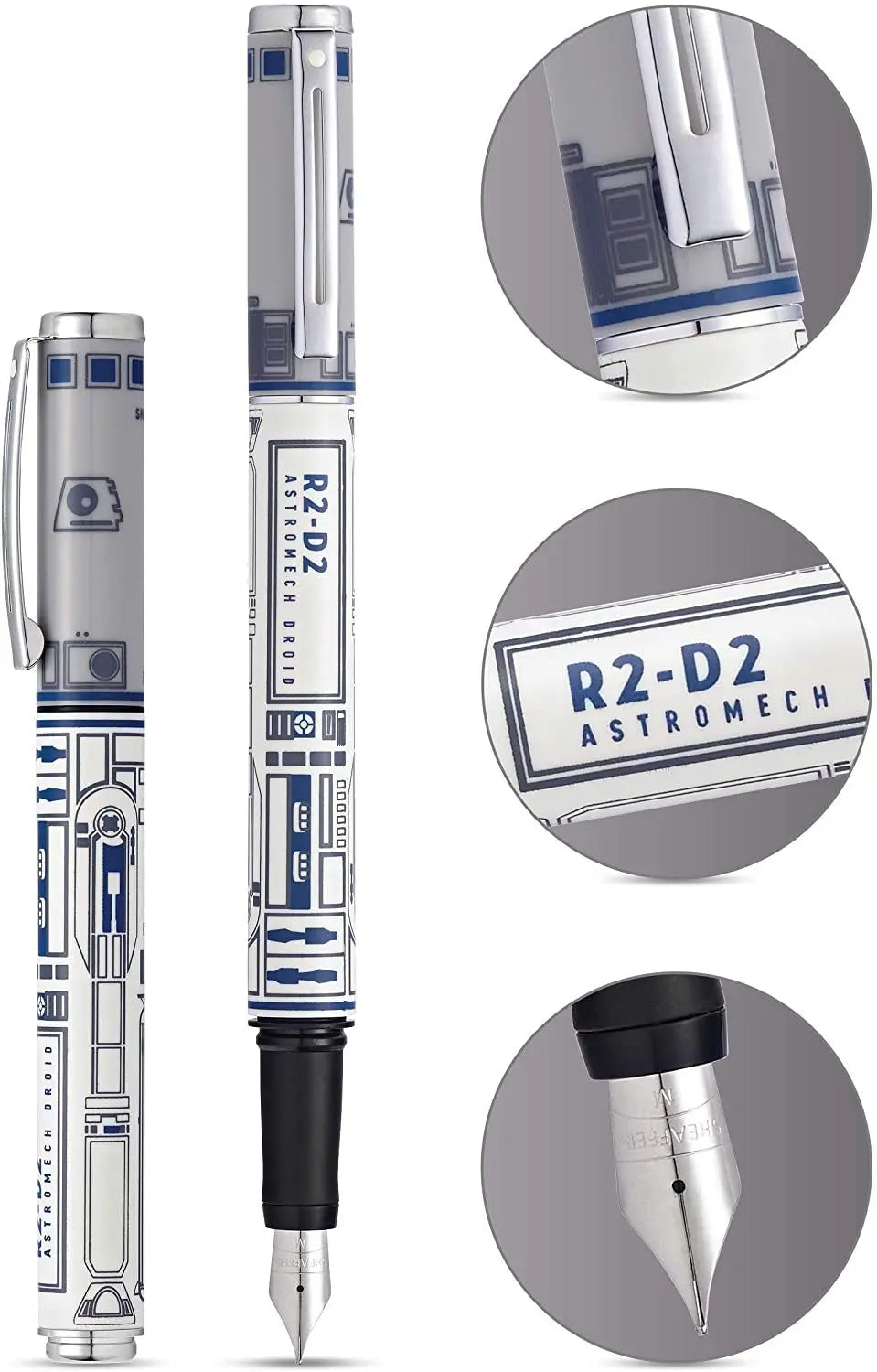 Sheaffer Star Wars R2-D2 with R2-D2 themed design and authentic character details, Polished appointments Medium Stainless Steel nib Fountain Pen - crosspenmall.com