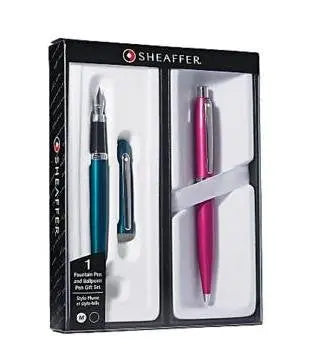 Sheaffer VFM Duo Fountain & Ballpoint Pen Gift Set, 0.44mm, Peacock Blue Barrels, Black Ink, Set Of 2 - crosspenmall.com