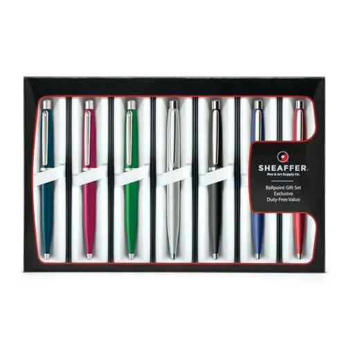 Sheaffer Vibrant, Fun and Modern VFM Refillable Ballpoint Pens with Polished Nickel Appointments - 7 Assorted Colors - crosspenmall.com