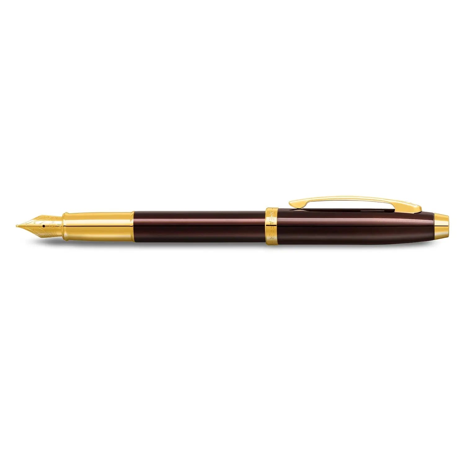 Sheaffer® 100 9370 Glossy Coffee Brown Fountain Pen With PVD Gold-Tone Trim - Medium - My Store