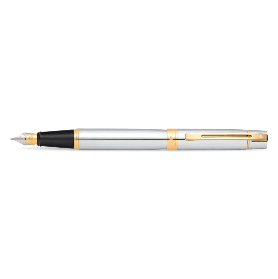 Sheaffer® 300 Bright Chrome Fountain Pen With Gold Trims - Medium - My Store