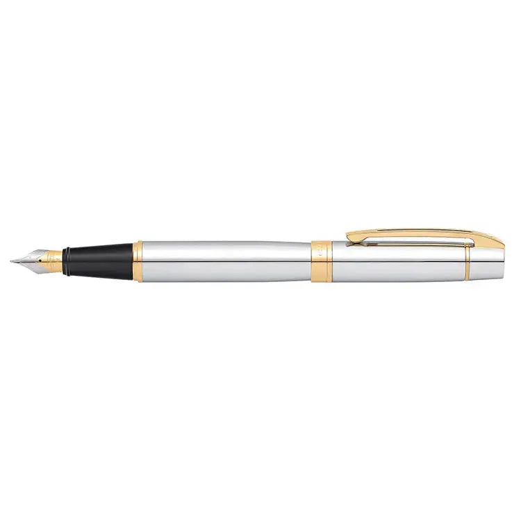 Sheaffer® 300 Bright Chrome Fountain Pen With Gold Trims - Medium - My Store