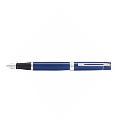 Sheaffer® 300 Glossy Blue Fountain Pen With Chrome Trims - Medium - My Store