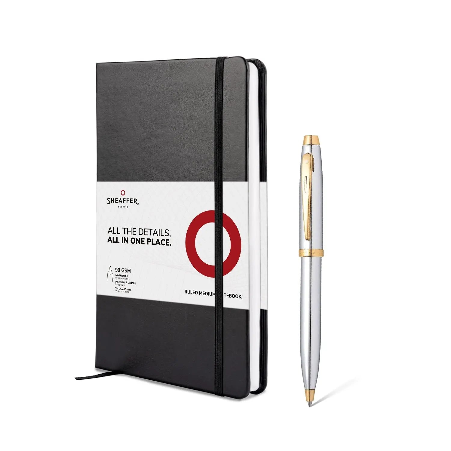 Sheaffer® Gift Set ft. Bright Chrome S100 9340 Ballpoint Pen with Gold Tone Trim and Medium Notebook - My Store