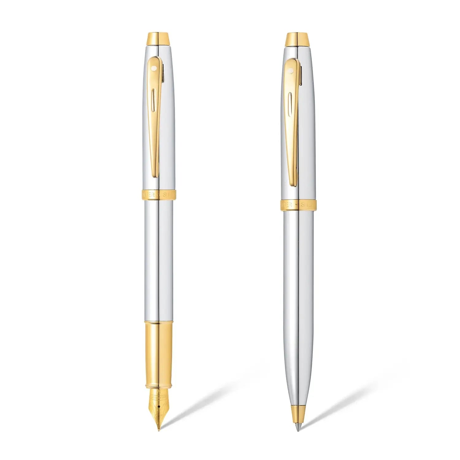 Sheaffer® Gift Set ft. Bright Chrome S100 9340 with Gold Tone Trim as Set of 2 pens -  Ballpoint Pen & Fountain pen (M) - My Store