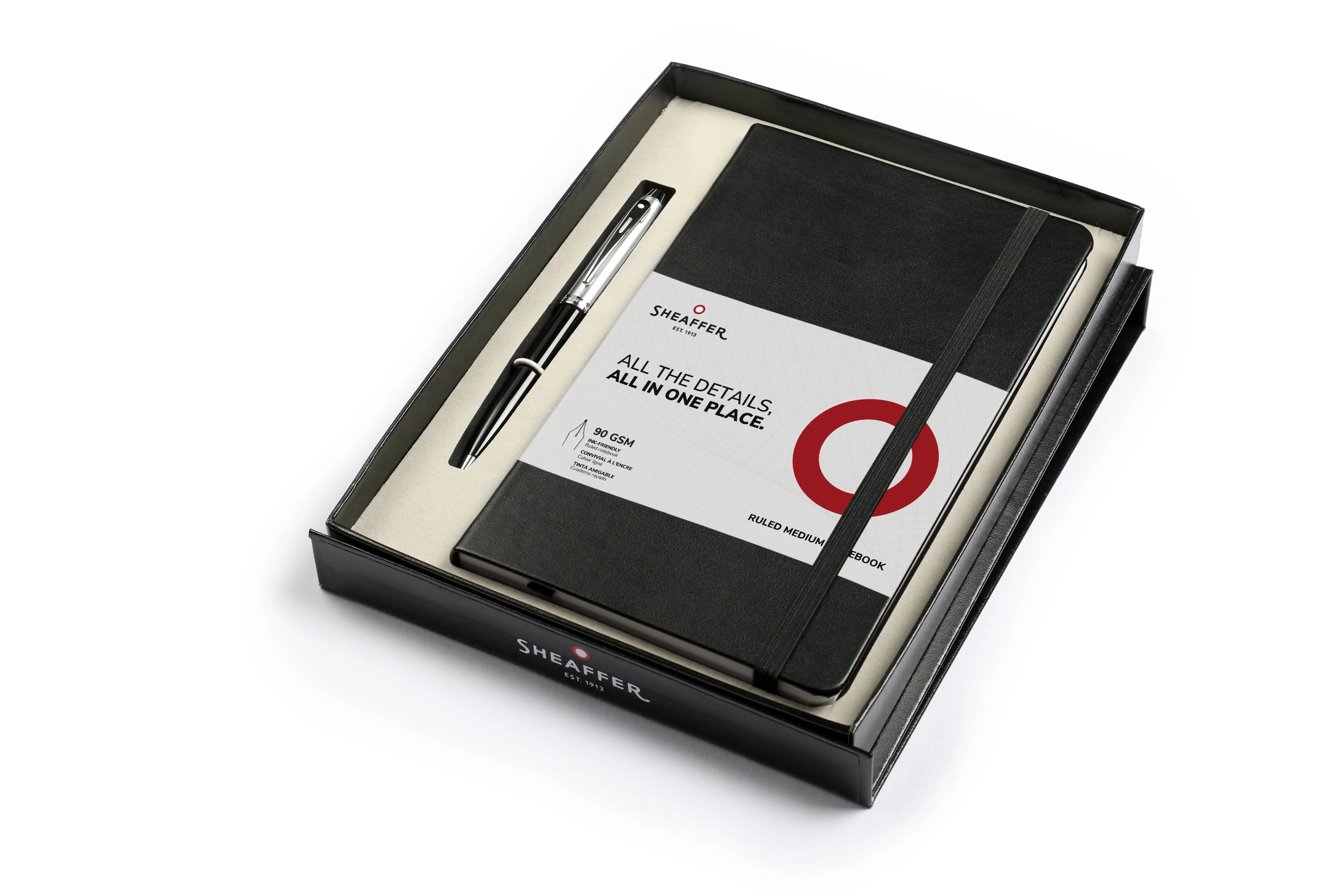 Sheaffer® Gift Set ft. Glossy Black S100 9313 Ballpoint Pen with Chrome Trim and Medium Notebook - My Store