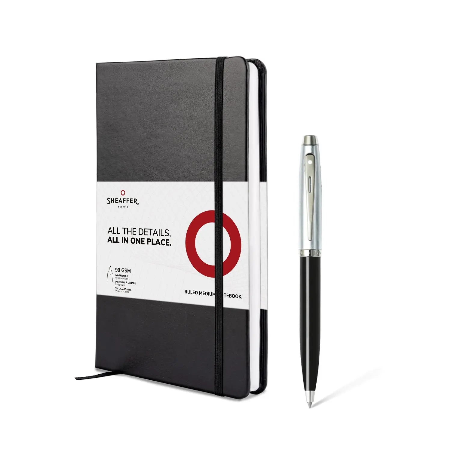 Sheaffer® Gift Set ft. Glossy Black S100 9313 Ballpoint Pen with Chrome Trim and Medium Notebook - My Store