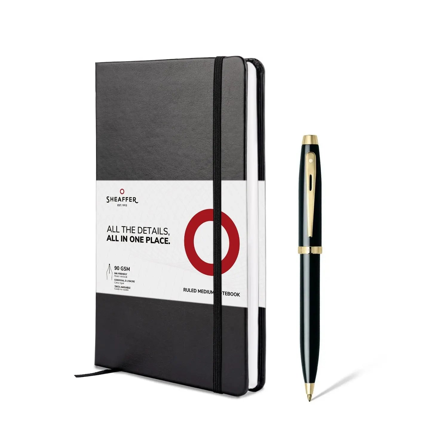 Sheaffer® Gift Set ft. Glossy Black S100 9322 Ballpoint Pen with Gold Tone Trim and Medium Notebook - My Store