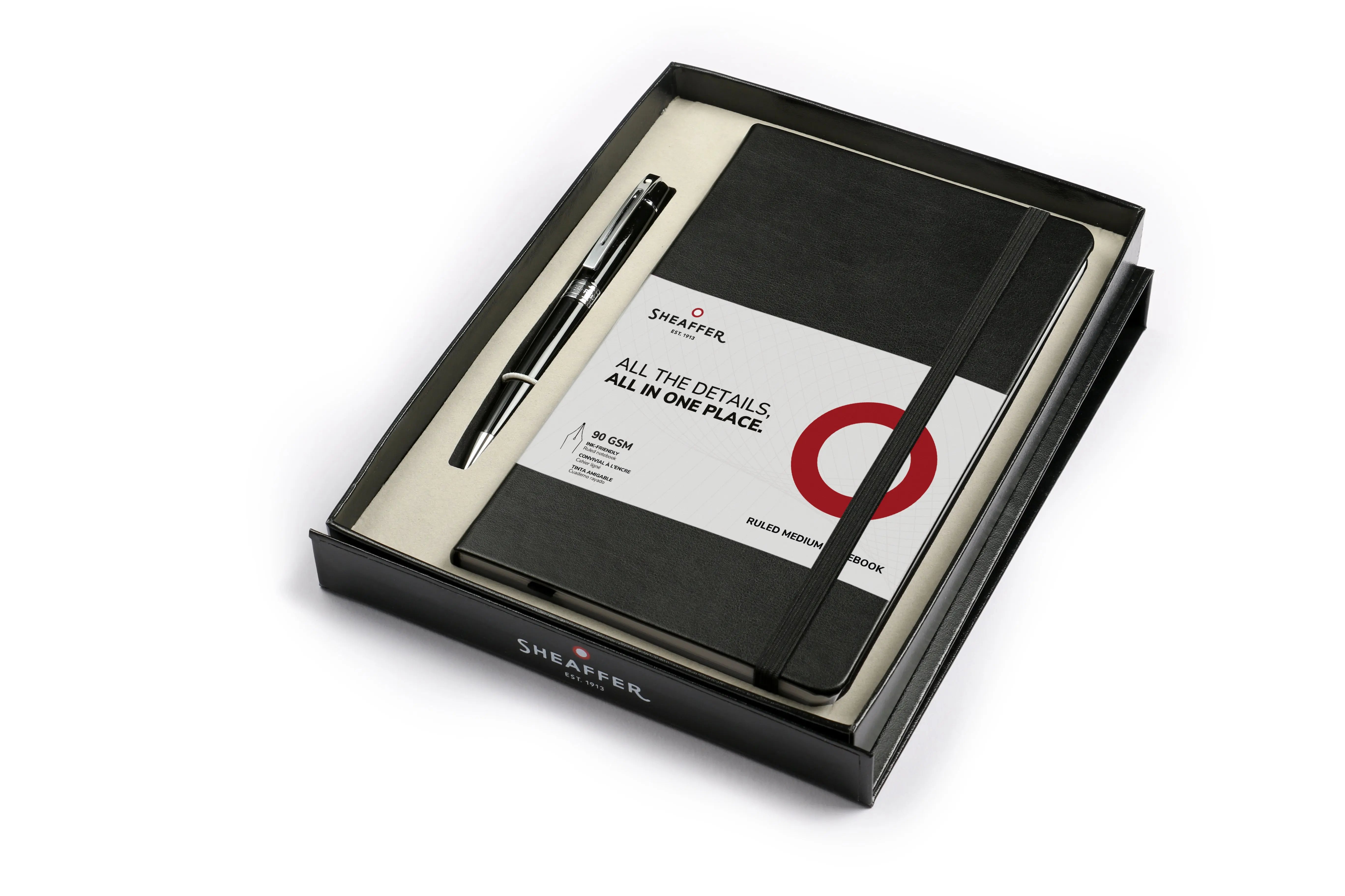 Sheaffer® Gift Set ft. Glossy Black S300 9312 Ballpoint Pen with Chrome Trim and Medium Notebook - My Store