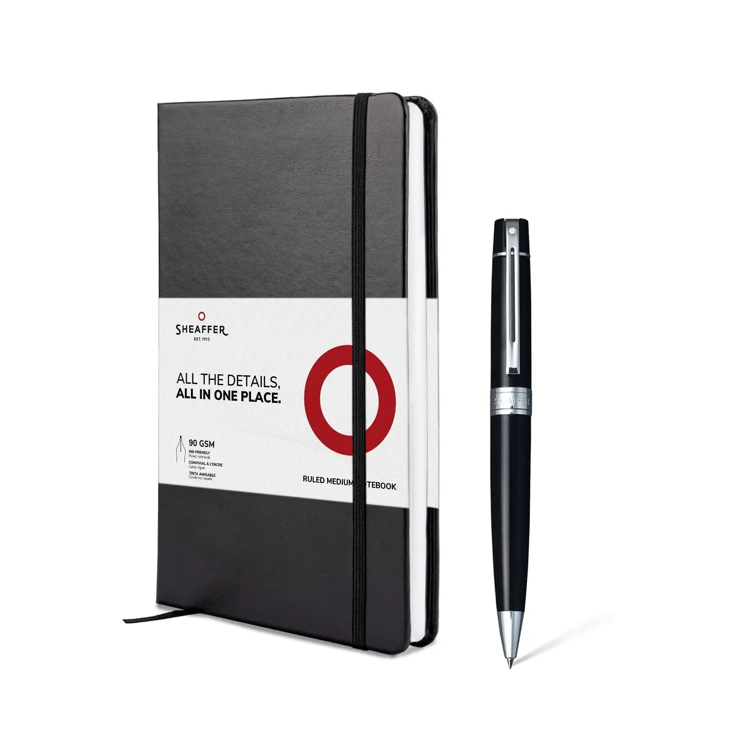 Sheaffer® Gift Set ft. Glossy Black S300 9312 Ballpoint Pen with Chrome Trim and Medium Notebook - My Store