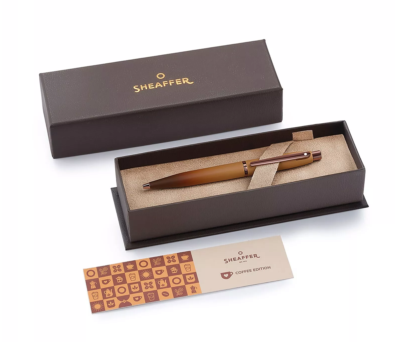 Sheaffer VFM Coffee Edition Matt Brown Rollerball Pen with Regal Brown PVD Trims & Coffee gift Bag - crosspenmall.com