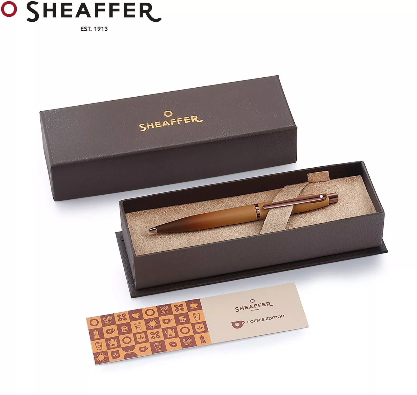 Sheaffer VFM Coffee Edition Matt Brown Rollerball Pen with Regal Brown PVD Trims & Coffee gift Bag - crosspenmall.com